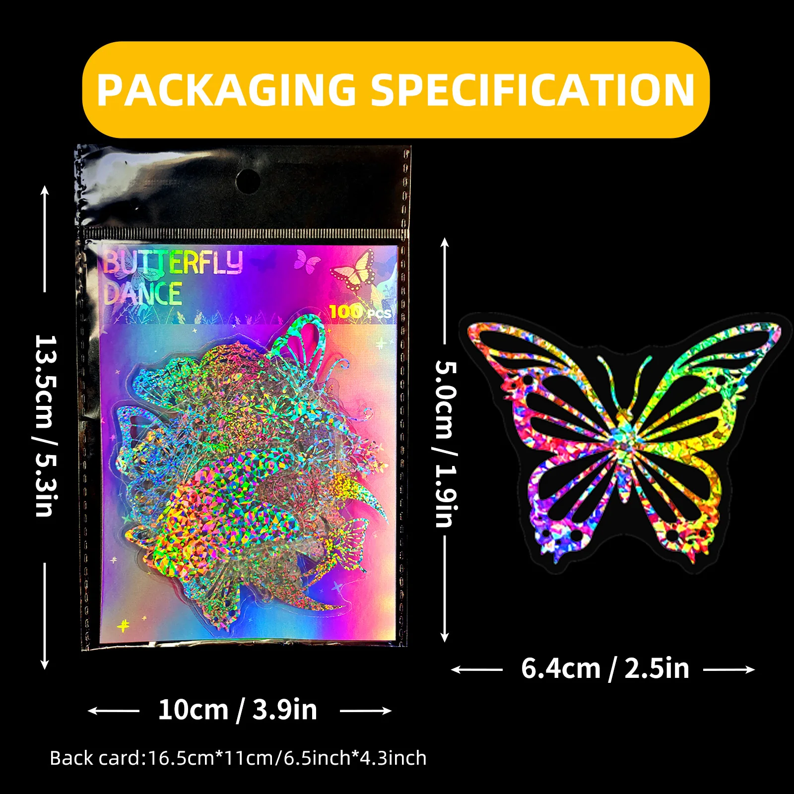 100PCS Transparent Laser Butterfly Sticker Holographic Graffiti Stickers for DIY Luggage Laptop phone