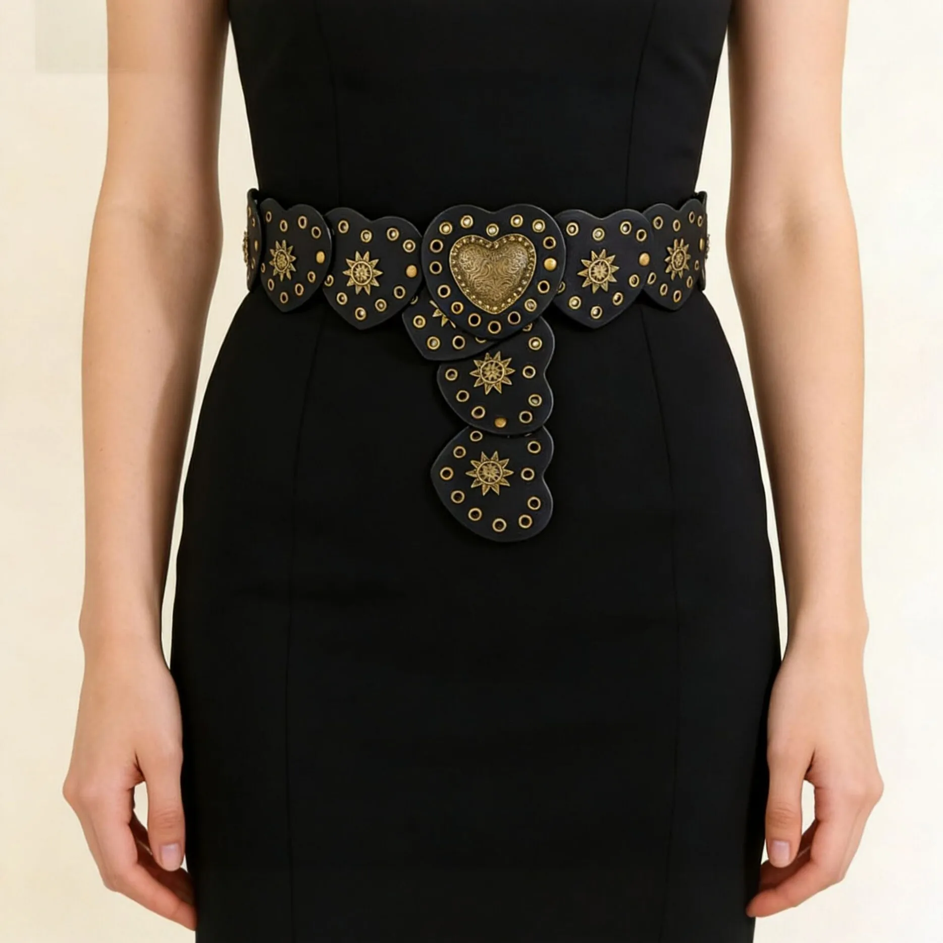 Hot Girl Retro Women's Exaggerated Punk Bohemia Style Oval Splicing Waist Belt Fashion High-quality Popular Trend Retro Belt
