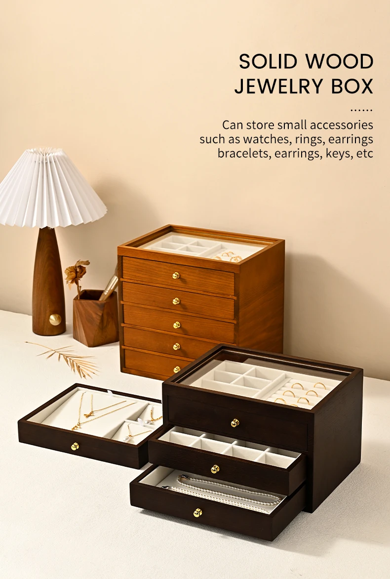 Oirlv Holz-Schmuckbox mit mehreren Schubladen, Schmuck-Organizer für Ringe, Ohrringe, Armbänder, Anhänger, multifunktionale Schmuckaufbewahrungsbox – Detail 1
