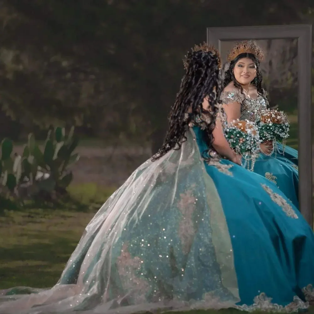 Vestidos quinceanera com capa vestido de baile querida renda miçangas festa princesa doce 16 vestido tule rendas sem costas