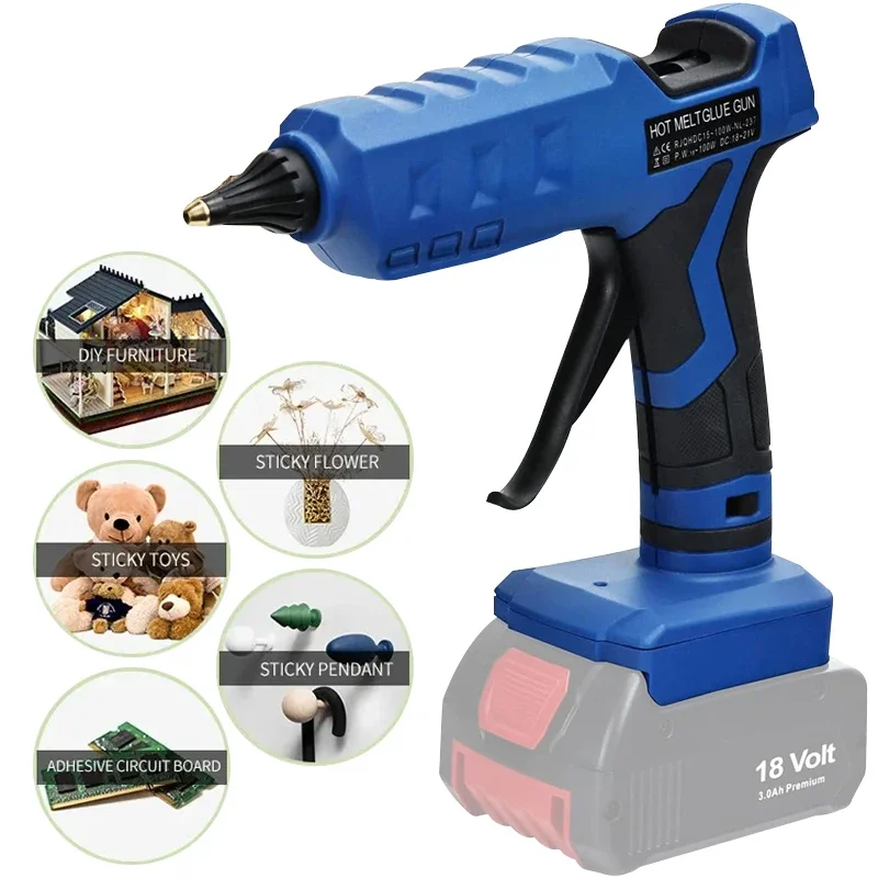 Cordless Hot Melt Glue Gun For Bosch 18V/20V Li-ion Battery Quick Preheat Hot Melt Glue Gun with 20Pcs Glue Sticks Repair Tools