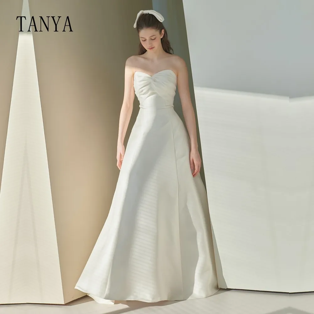 A Line Sweetheart Necklin Satin Wedding Dresses Elegant Sleeveless Floor Length Simple Lace Up Back Bridal Gown TT596