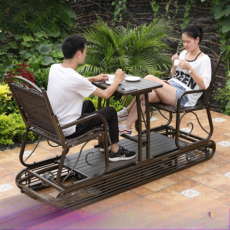 Mojia Outdoor Swing Thousand Four Rocking Chair Rattan Chair Outdoor Balcony Hanging Chair Double Swing Garden Power