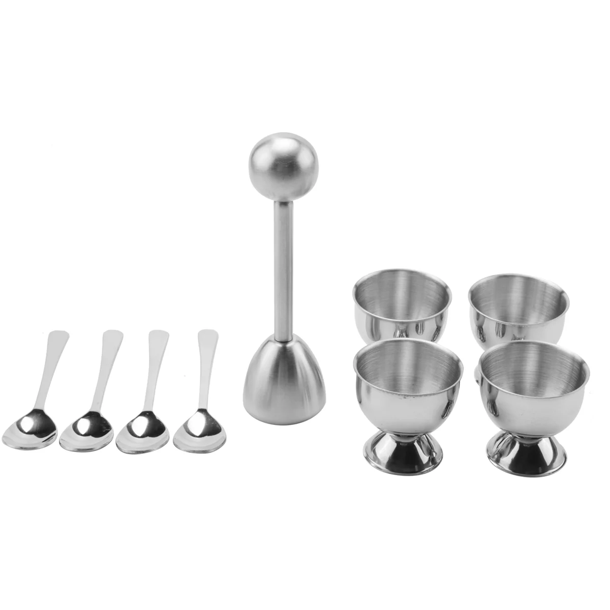 Stainless Steel Egg Cracker Topper Set,Hard Boiled Eggs Separator Holder,4 Spoons,4 Cups,1 Shells Remover Top Cutter