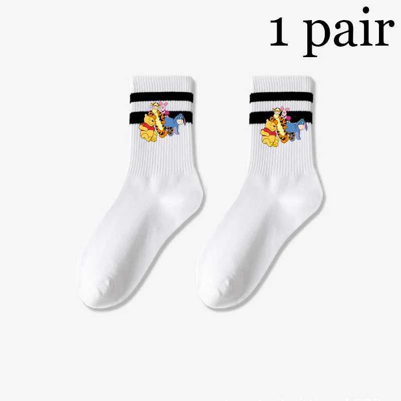 2024 Cartoon Winnie The Pooh 1 Pair Socks Black White Soft Breathable Sports Ankle Men\'s Women\'s Summer Autumn Leisure Socks