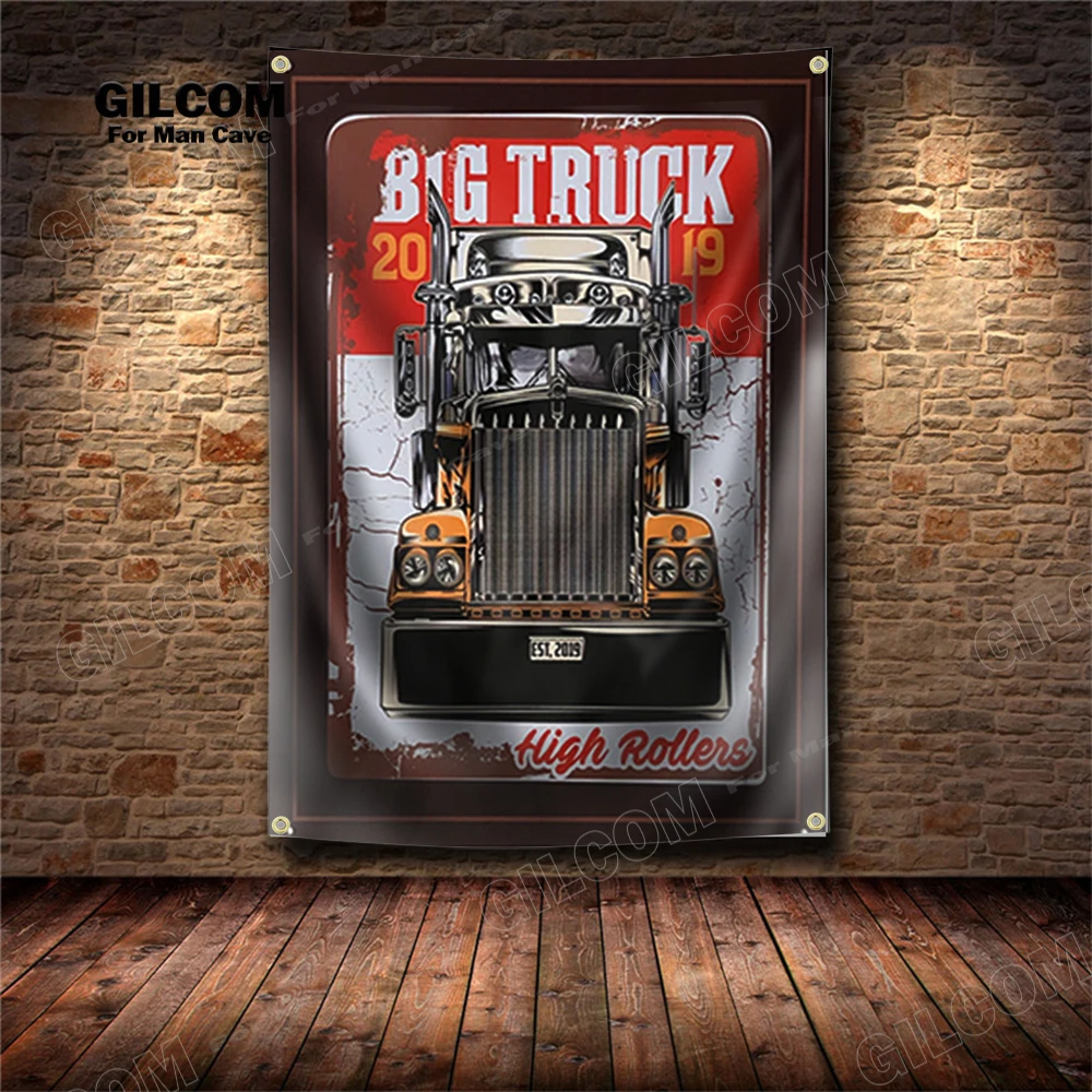 Retro Truck Banner Flag  Driver Tractor Decoration Fantasy Fabric Poster Wall Art Vintage Sign Motor Car Man Cave Pub Club Bar