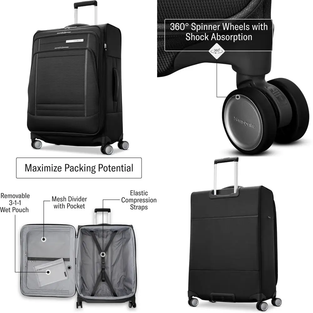 

средний легкий расширяемый полиэфирный багаж из мягкой боковой ткани с вращающимися колесами - одобренный авиакомпанией