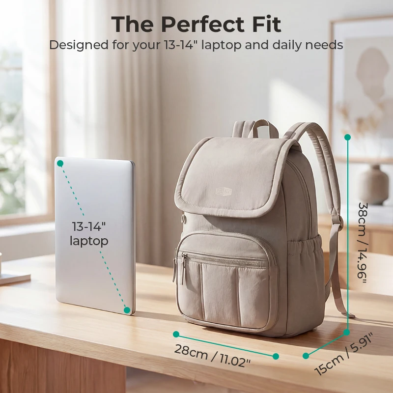 BAGSMART 13 14-calowy plecak na laptopa Wysokiej jakości torba codzienna dla kobiet Lekki plecak na komputer dla studentek Tornister dla dziewcząt — zdjęcie produktu 2