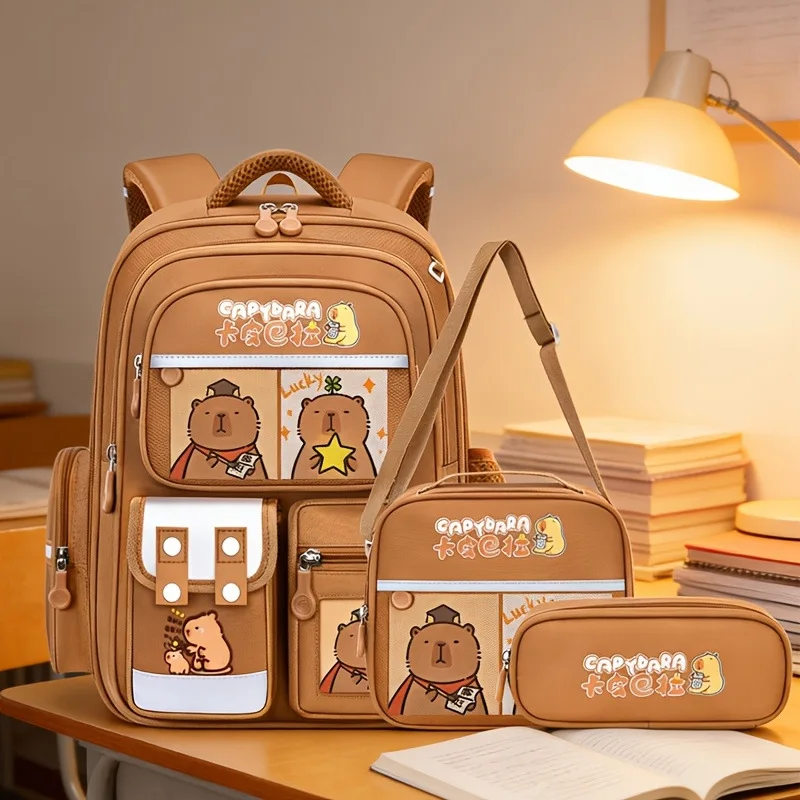 Capybara School Bags for Boys Girls Primary Schoolbag Cartoon School Backpack Set Rucksack Bagpack Kids Cute Children Book Bags