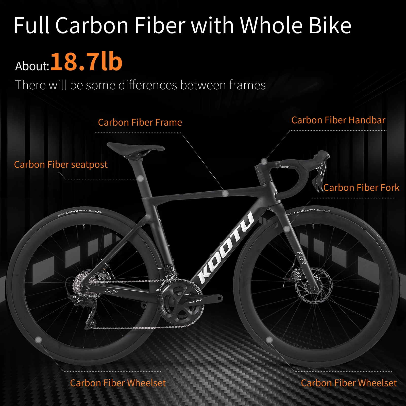 KOOTU Anniversary Special Full Carbon Fiber Road Bike Adult Cross Country Bike Racing Bike SHIMANO R7000 22-Speed ​​Components