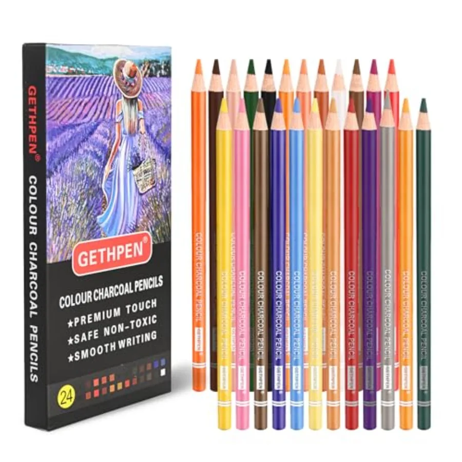 

Pastel Chalk Colored Pencils, Set of 24 Colors, Pastel Colored Pencils, Color Charcoal Pencils for Drawing Sketching Coloring S