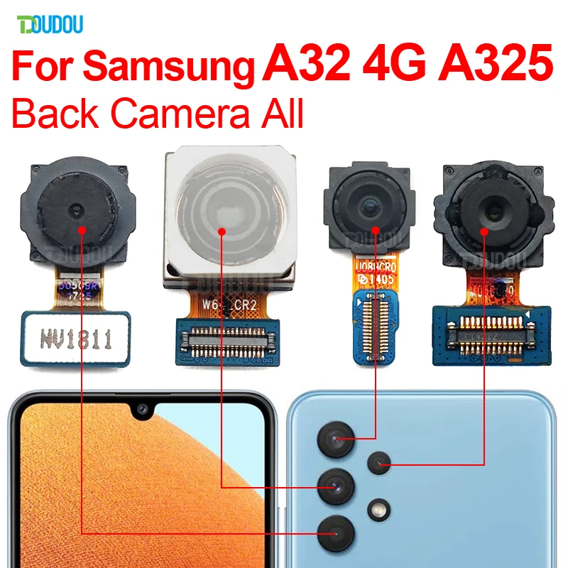 Задняя передняя камера A32 4G для Samsung A32 4G SM-A325F A325M A325N Маленькая передняя макрообразная глубина Широкий основной модуль задней камеры Гибкий кабель