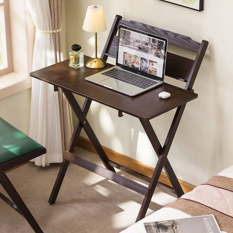 Free installation foldable learning desk, wood grain veneer, student desk, home bamboo and wood office desk, computer