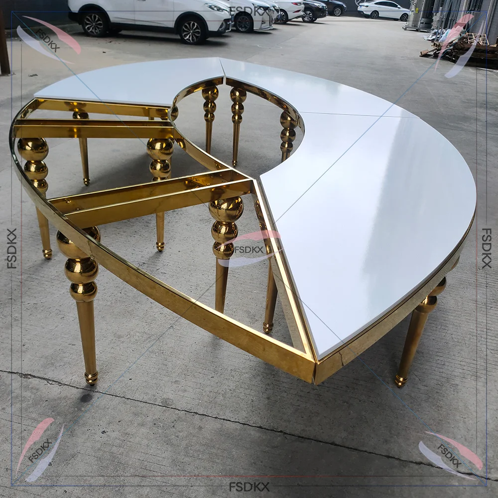 Luxury Oval Stainless Steel Dining Table Sets MDF Event Banquet Shiny Table Wedding Table For Hotel Furniture