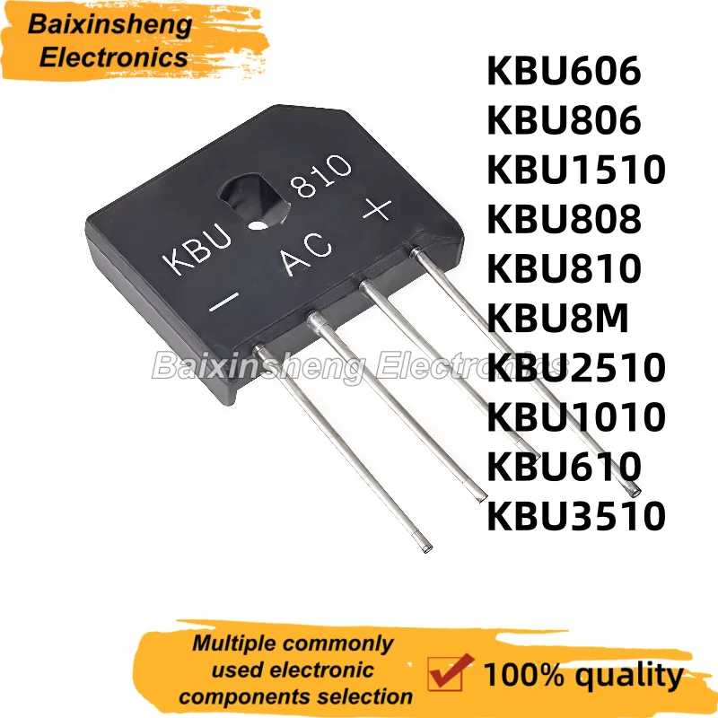 10PCS KBU606 KBU806 KBU1510 KBU808 KBU810 KBU8M KBU2510 KBU1010 KBU610 KBU3510 Rectifier Bridge, Flat Bridge