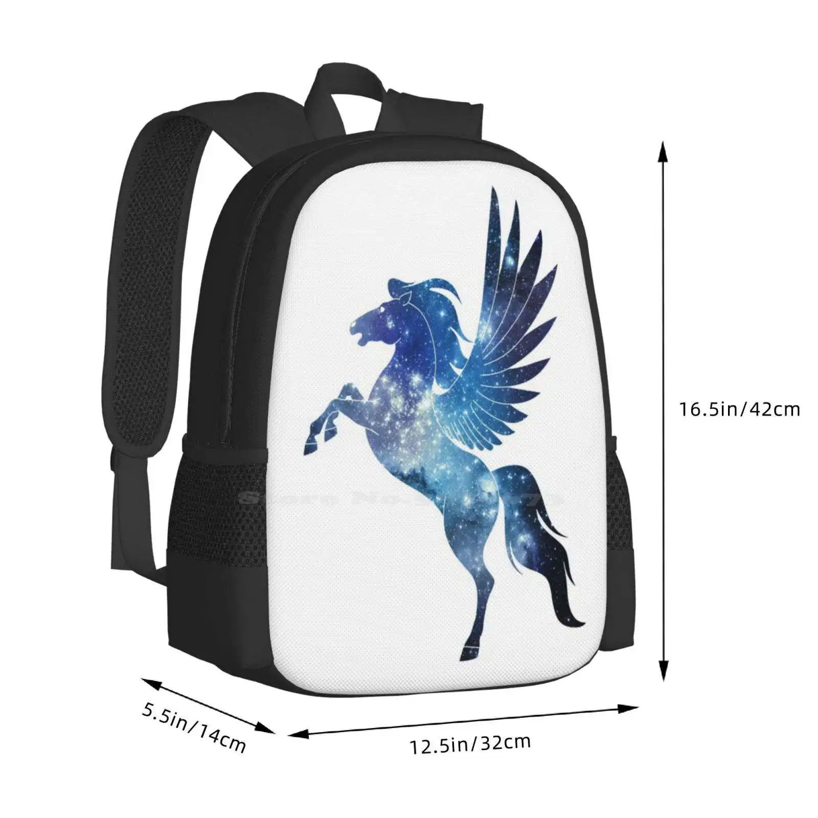 Tas sekolah pola kuda Celestial bersayap Pegasus tas sekolah sayap binatang makhluk mitos sayap manusia bintang langit