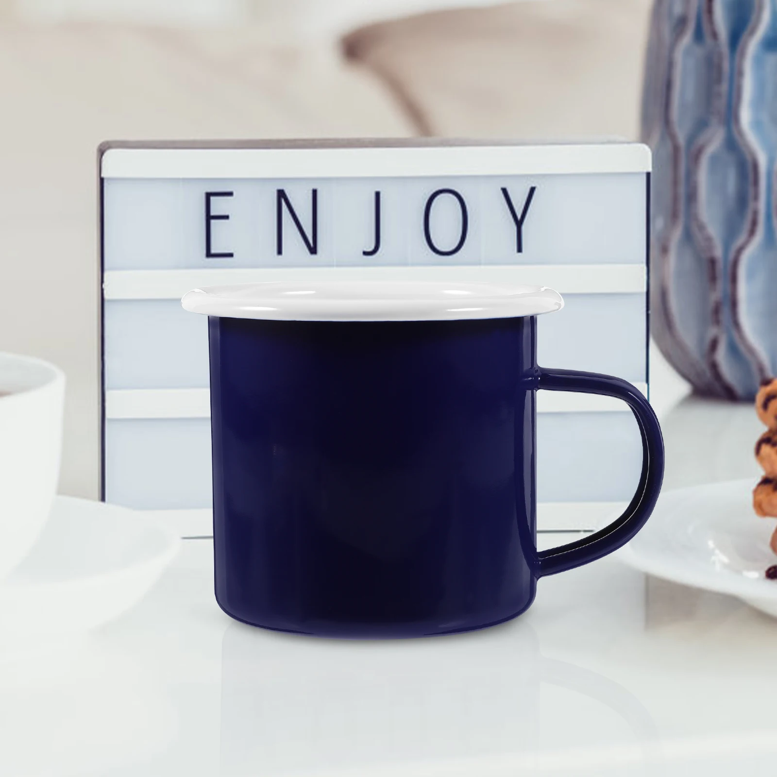 

2Pcs Vintage Enamel Cup Strong Break Resistant Drinking Mug for Office Home Picnic Camping Travel Easy to Clean Handle Design