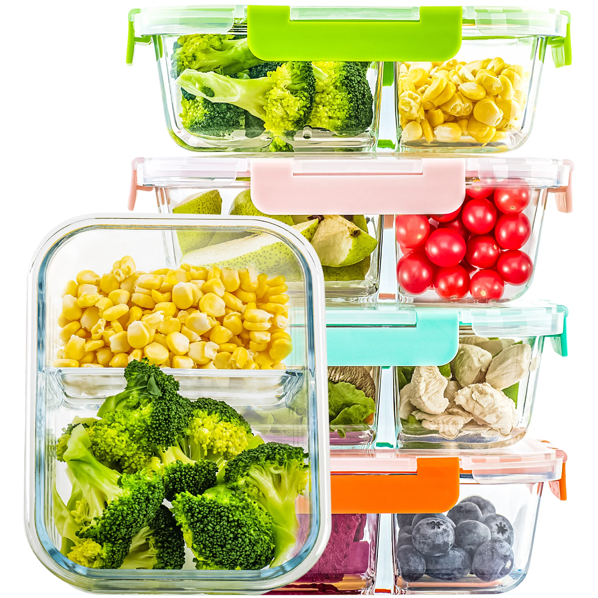 5-Pack,3 Compartment Glass Meal Prep Containers Set,34oz, Divided Glass Food Storage Containers with Lids,