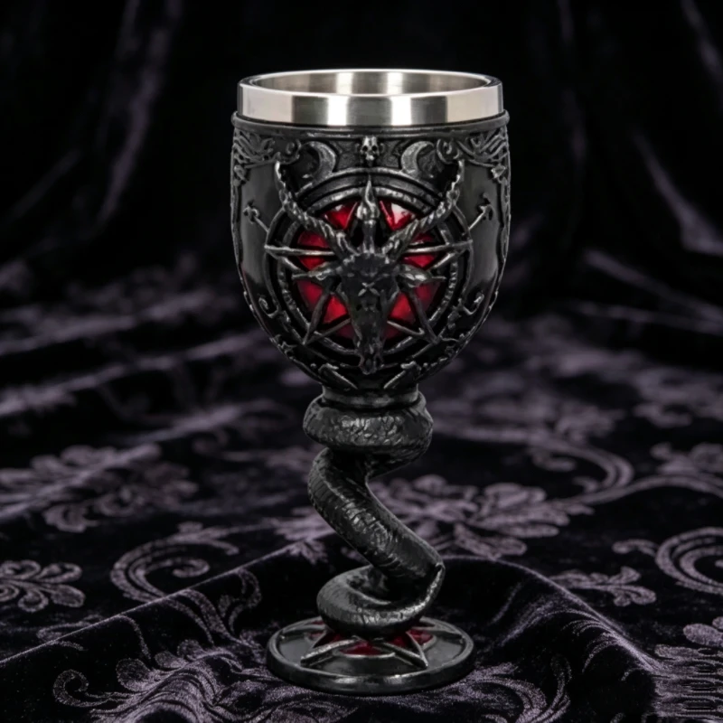 3D Ice Dragon Sculpted Goblet, Blue Crackle Glass Stainless Steel Liner Chalice, Gothic Fantasy Style Wine Cup for Bar Party