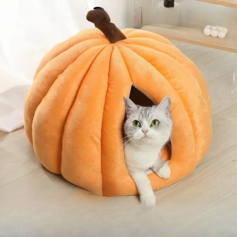 2026 New Upgraded Four‑Season Pumpkin‑Shaped Cat Bed, Warm Enclosed Cat Nest, Pet Mat, Small Dog Pet Bed, Pet Supplies