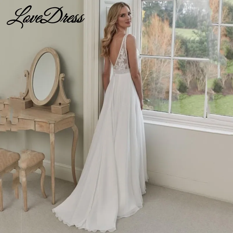 LoveDress Платье Свадебное шифоновое с глубоким V-образным вырезом, без рукавов