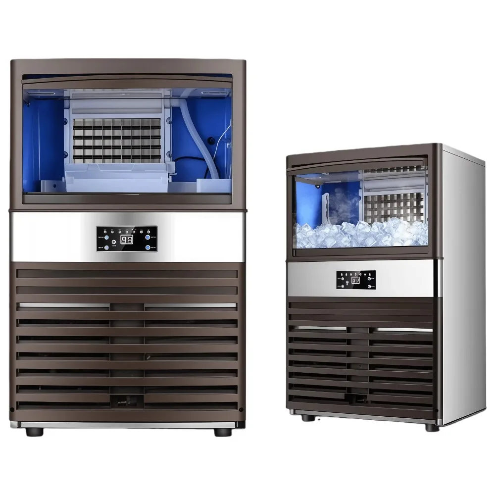 

In Stock Fully Automatic Ice Maker Machine with High-power Compressor, Ice Cube Machine 24H Timed Ice Making for Coffee Shop