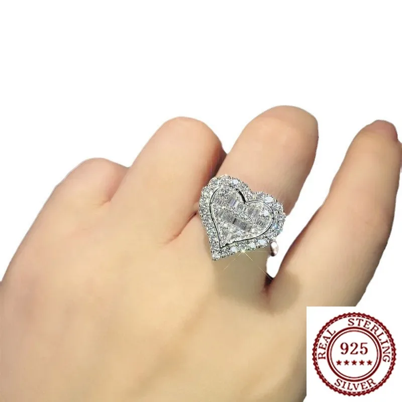 

2025 New Trendy 925 Pure Silver Classic Temperament Atmospheric Fashion Classic Women's Zircon Set Love Ring