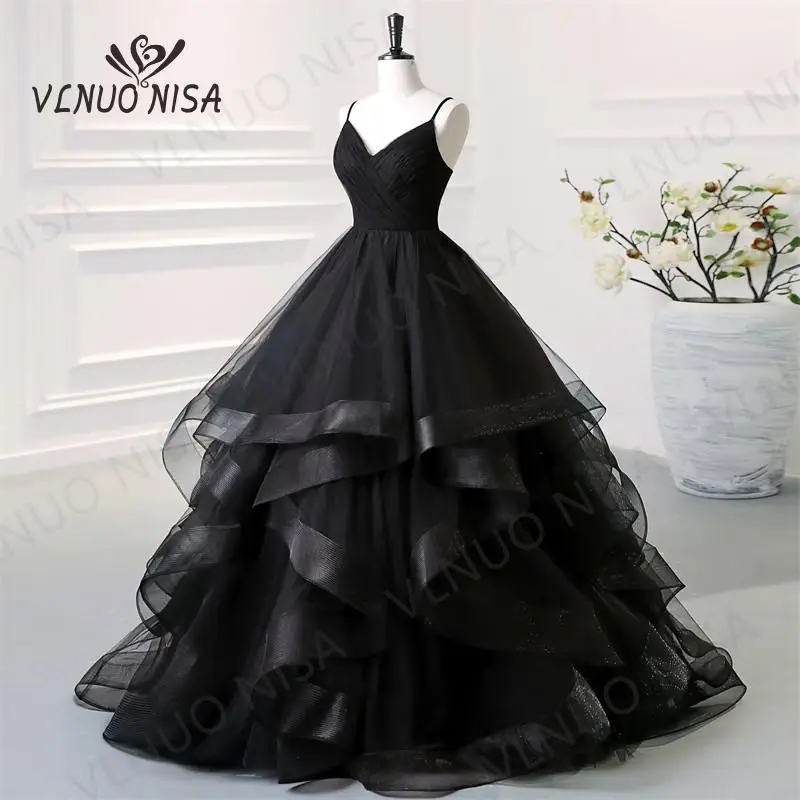 Vestido De quinceañera De Organza fruncido con tirantes finos, vestido De moda De encaje, rojo y negro, vestido De depuración De princesa Bohemia, 15