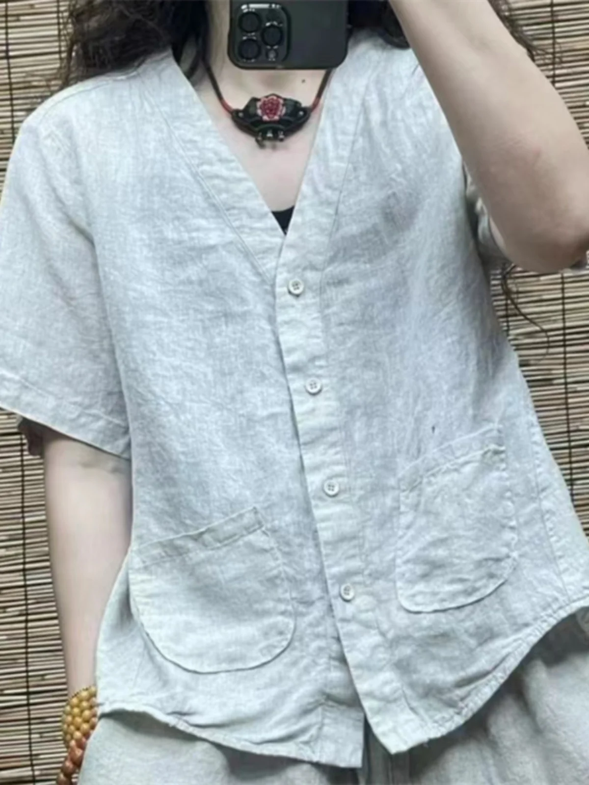 เสื้อคลุมผ้าลินินผ้าฝ้ายทรงหลวมสำหรับผู้หญิง สไตล์วินเทจ ผ้าบางเบา เหมาะสำหรับฤดูร้อน สไตล์เกาหลี รุ่นเล็ก ใส่ทำงานได้