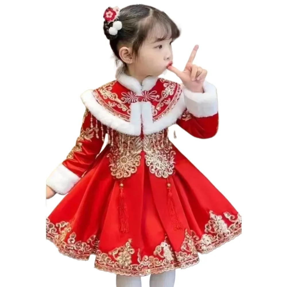 Children Clothing Performance Costume Cheongsam Dress Qipao Hanfu Ethnic Style Chinese New Year Clothes for Kids Girl Dresses