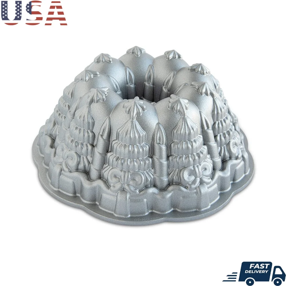 

Holiday Bundt Cake Pan Nonstick Aluminum Kitchen Bakeware Intricate Design Trees Candles Presents Perfect Baking Easy Release