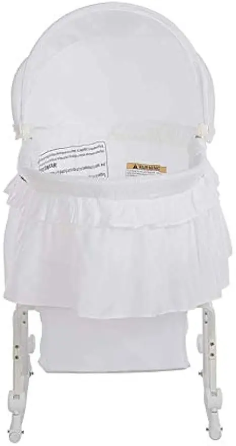 Portable 2-in-1 Bassinet & Cradle with Canopy, Storage Basket, Locking Wheels, Lightweight Frame - White