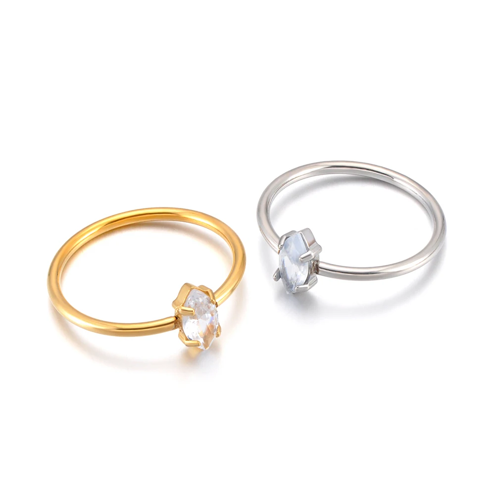 JeeMango Edelstahl-Ring mit geometrischem Zirkon für Damen, trendiger Partyschmuck, minimalistische Accessoires R26018 – Detail 1