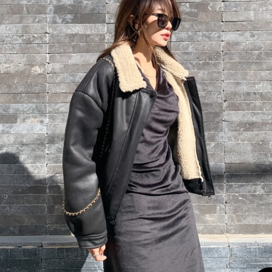 المرأة ort Thiened الجلود الفراء Inteated الخريف الشتاء جديد Sle الدافئة طوق الوقوف معطف صديقة للبيئة Faionable