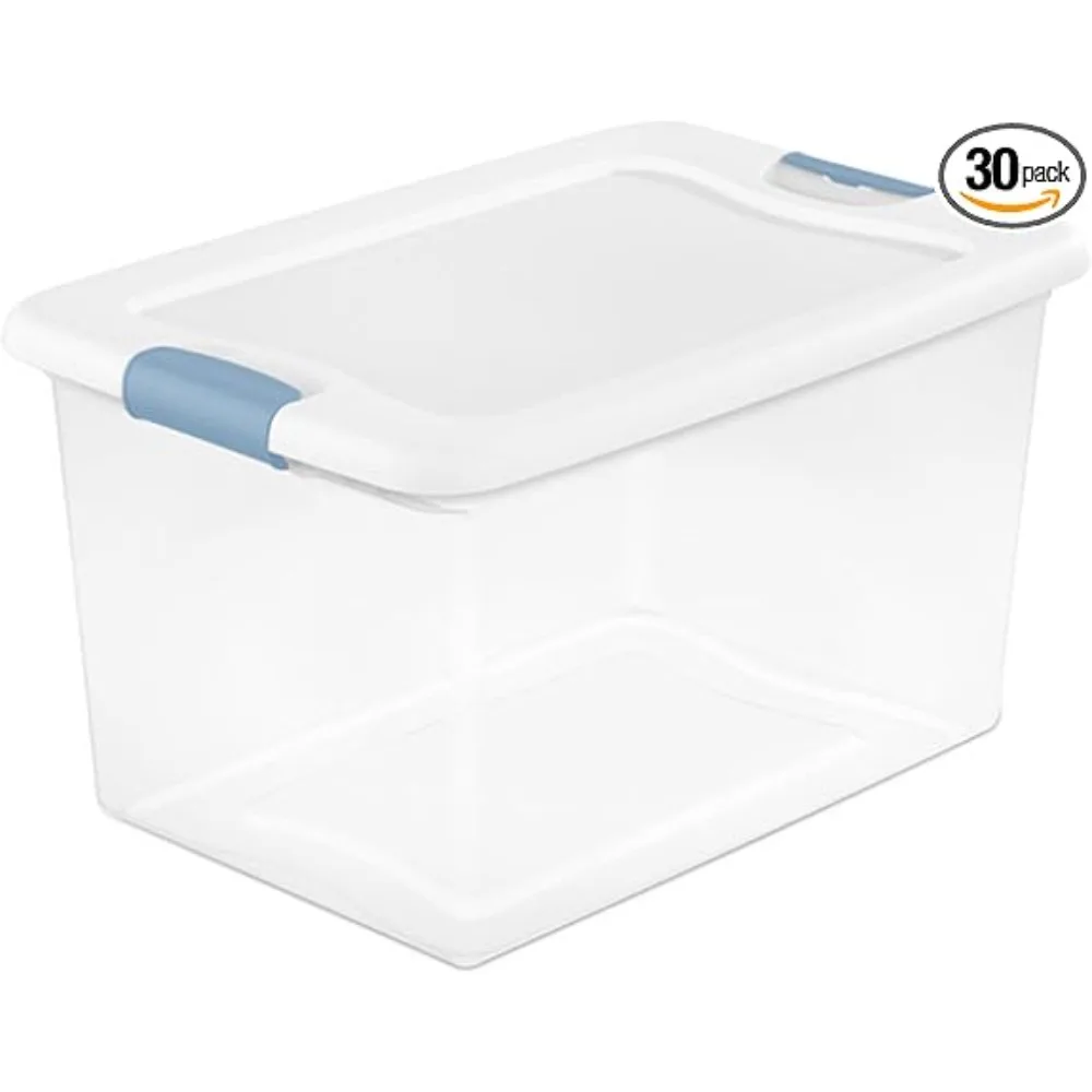 64 Qt Latching Storage Box, Stackable Bin with Latch Lid, Plastic Container to Organize Clothes in Closet