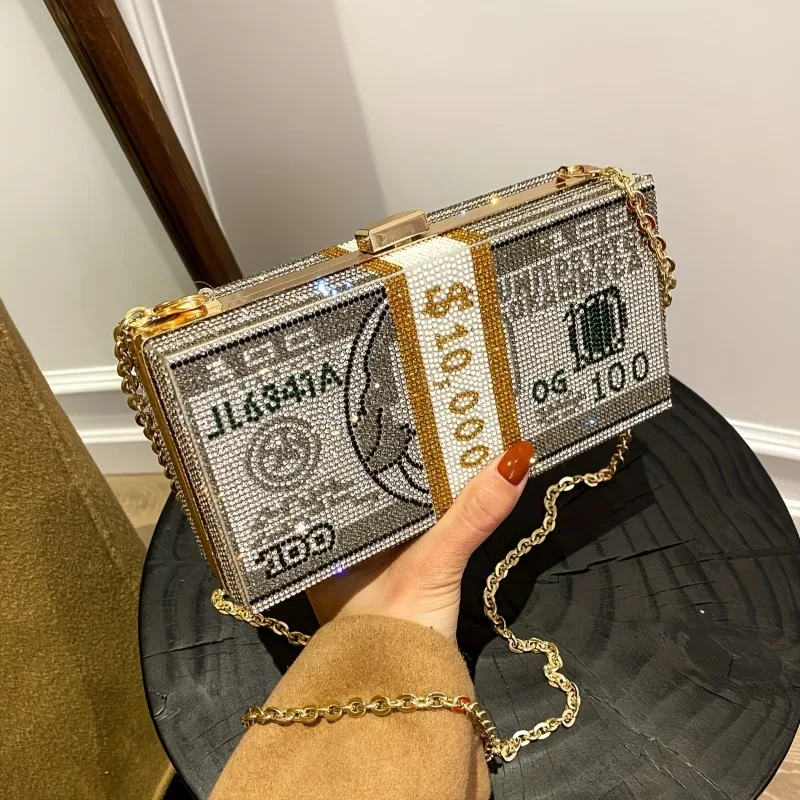 Sac de soirée en polyester avec fermoir métallique sécurisé, idéal pour les soirées à thème, ambiance luxueuse, élégant, avec chaîne amovible