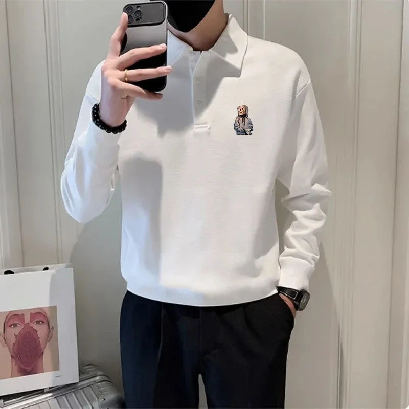 

Baggy Polo T Shirt for Men Spring and Autumn Man Sweatshirt Fashion Trends 2025 Pullovers 90s Vintage Streetwear Bulk Normal Tee