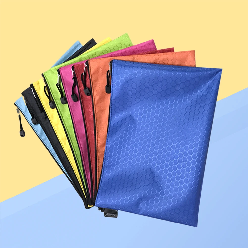 10Pcs Oxford Cloth File Bag Pattern Waterproof A4 Size Travel Document Organizer