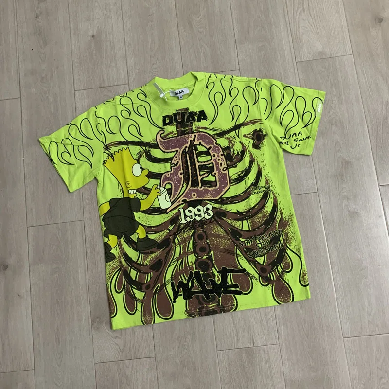 Summer Latest Fashion Trend Brand Full Screen Printed Hot Drilled Hole Duaa Short Sleeve T-shirt