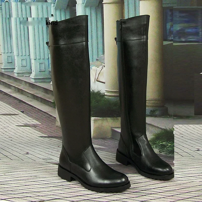 Fashion Men's Genuine Leather Guard of Honor Horse Riding Boots Long Knee High Boots with Zipper Outdoor Knight Shoes