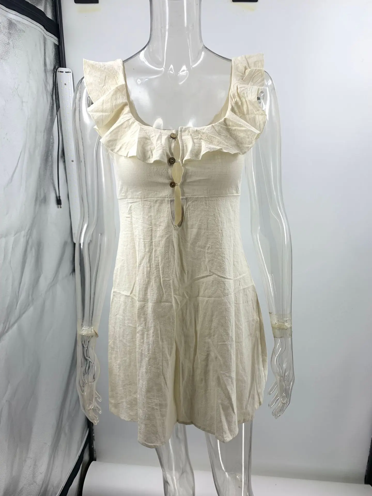 Vacation Beach Dress Sexy Women Summer Dress Square Ruffled Collar Elegant Mini Dress Beachwears Fashion Women Clothing