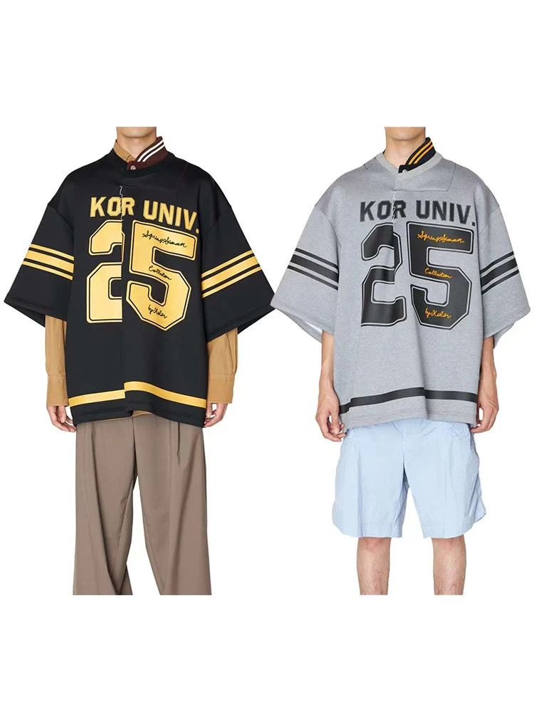 

Asymmetrical Collar ort Sve T-irt Casual Patchwork Letter Print Loose Fit Sle Cotton Youth Summer Faion