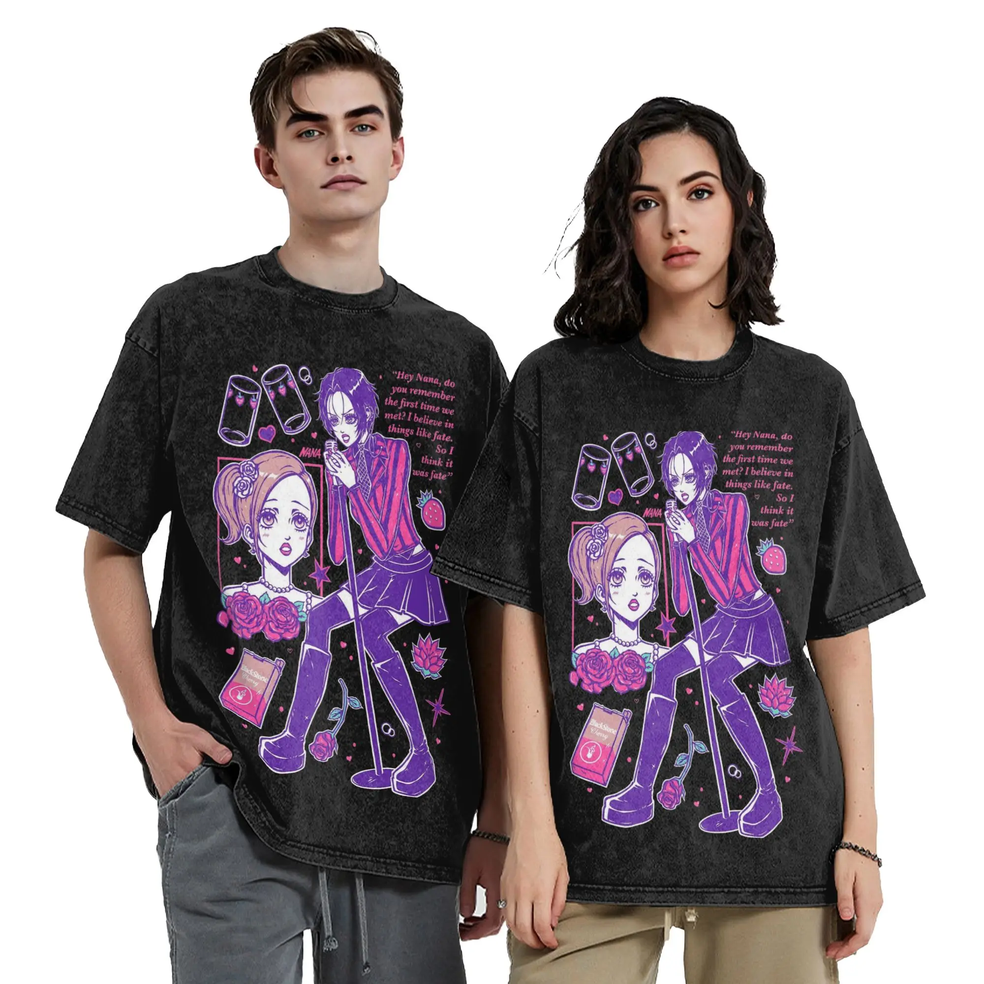 Washed T Shirts Nana Osaki Strawberry friends Hip Hop Cool T-Shirt Harajuku  Streetwear Short Sleeve Summer Tops Tees Men Women