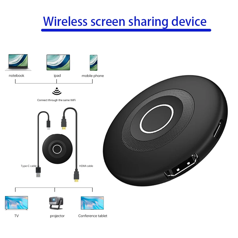 Récepteur d'affichage sans fil compatible HDMI, dispositif de partage d'écran, MiraScreen Wifi, Mirrioring, 4K