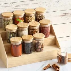 12pcs, Glass Jars With Airtight Lids, Candy Jars With Lids, Food Storage Containers With Bamboo Lids, Clear Jars, For Tea, Coffe