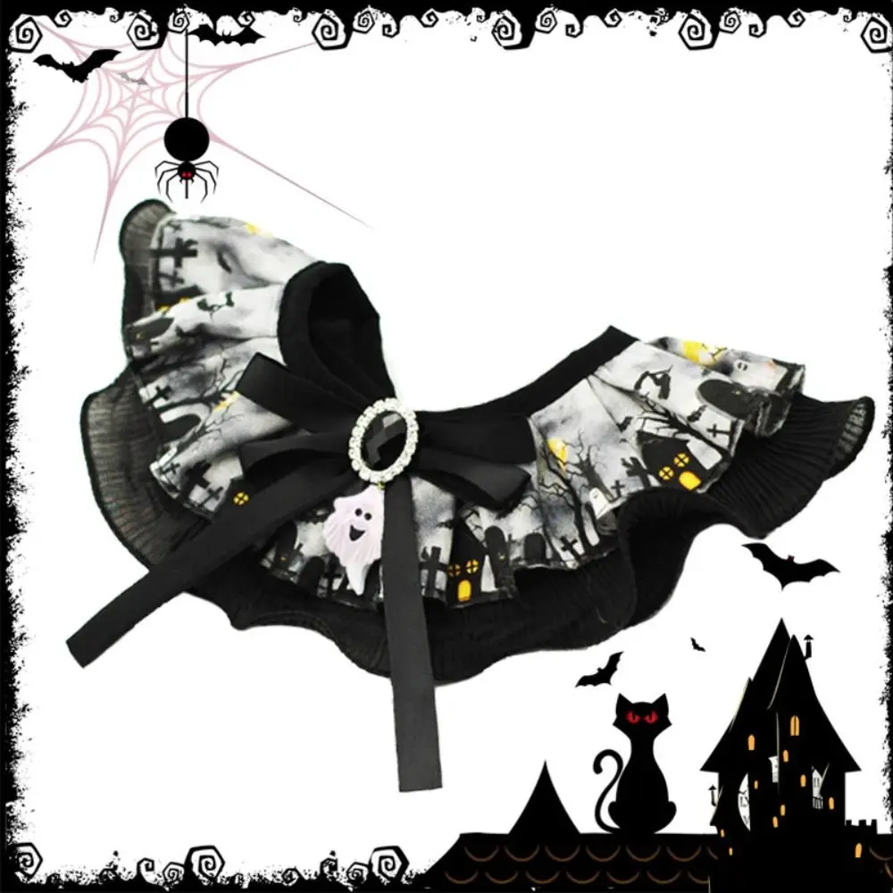Creative Pet Halloween Lace Collar Bell with Sound Adjustable Cat Dog Ghost Necklace Cute Exquisite Pet Bib Scarf Puppy