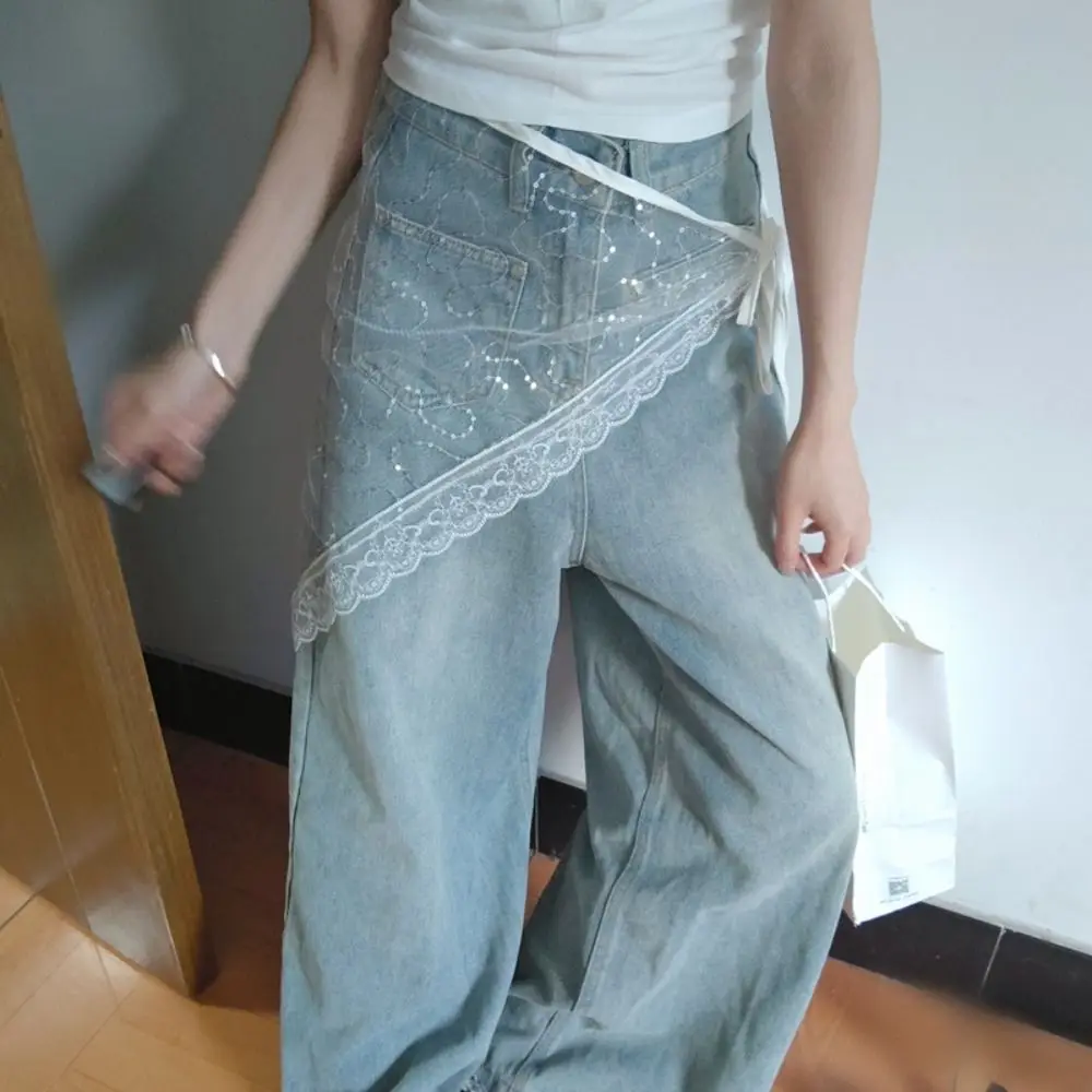 달콤한 한국어 스타일 레이스 미니 스커트 거즈 얇은 스팽글 하프 스커트 삼각형 Cummerbund 드레스 청바지 벨트 매운 소녀