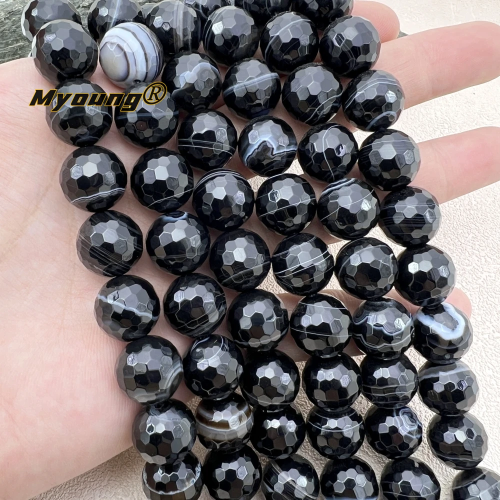 2Strands 14mm Large Faceted Natural Black Lace Agates Round Loose Beads For DIY Jewelry Making MY240108