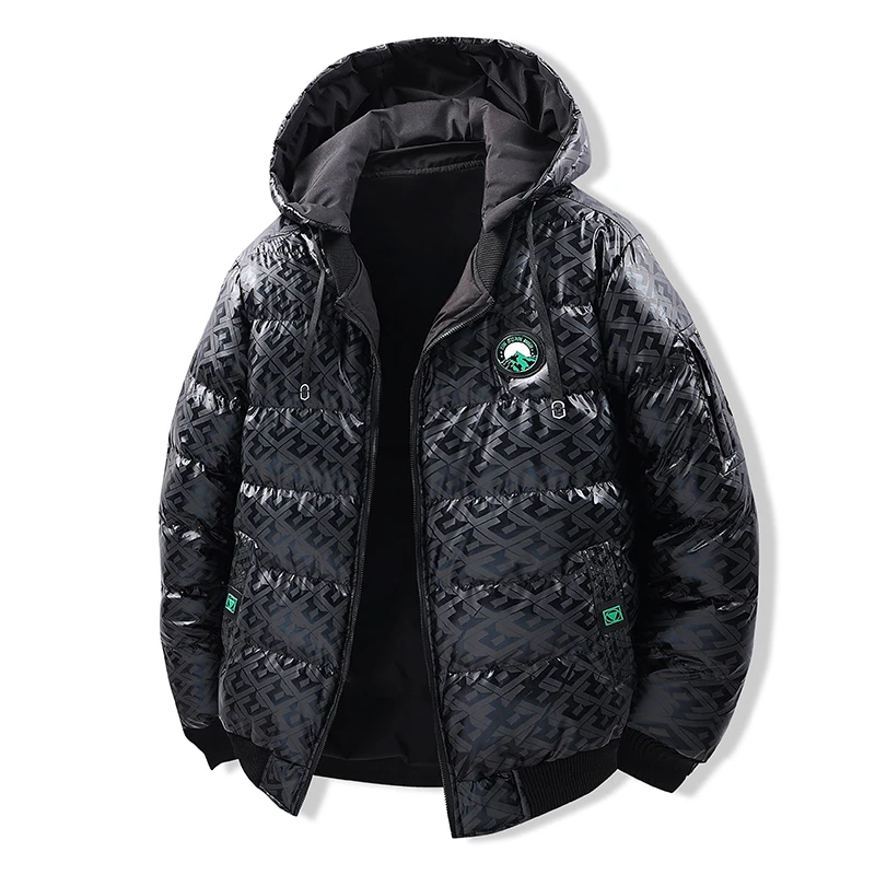 الرجال سميكة القطن مبطن الملابس الخريف الشتاء يمكن ارتداؤها كلا الجانبين المطبوعة الدافئة السترات مقنعين أسفل السترات معطف #2