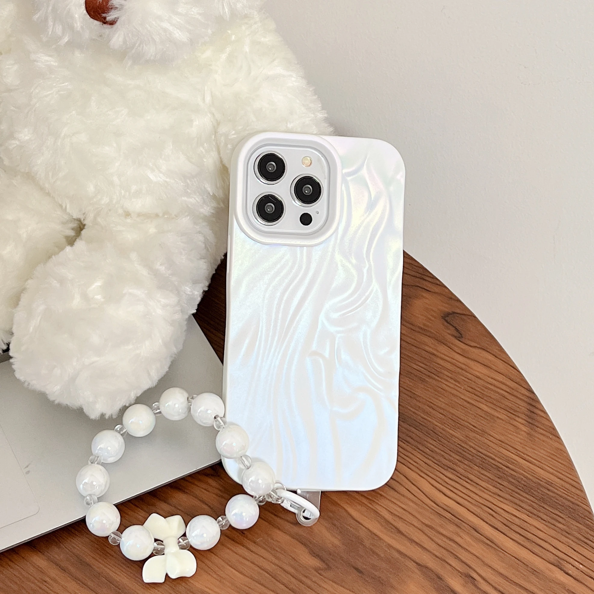 Stylish water print white pleated frosted case for iPhone 11 12 13 14 15 Plus Pro Max all-Inclusive simple phone case